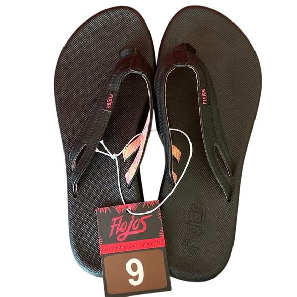 Flojos Women's Memory Foam Comfort Flip Flop Thong Sandals - Black Size 9 NEW - Picture 1 of 8